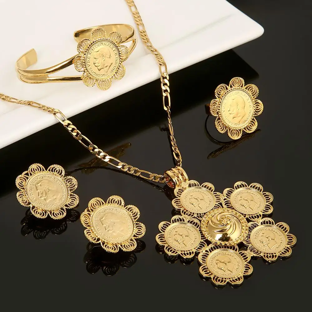 Ethiopian Gold Color Coin Jewelry Set Women Men Trendy Africa Coin Eritrea Habesha Jewelry