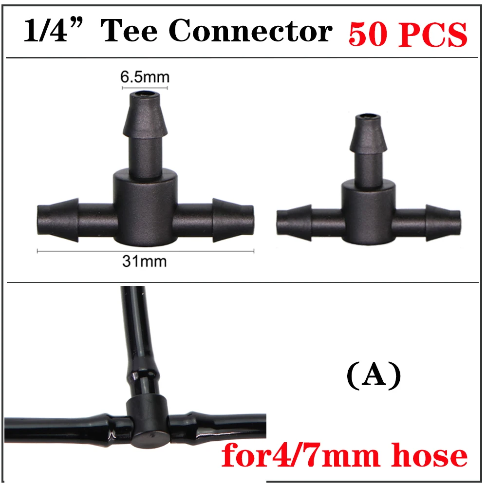 Garden Water Connector Irrigation Sprinkler for 1/4'' 1/8'' Hose Connection Barbed Tee Cross Plastic Adapter Plant Watering Tool