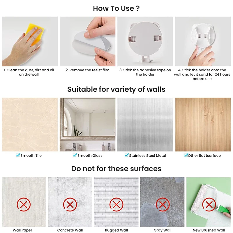 Soporte para cepillo de dientes eléctrico montado en la pared, estante autoadhesivo sin huellas, antideslizante, Base corporal para Baño