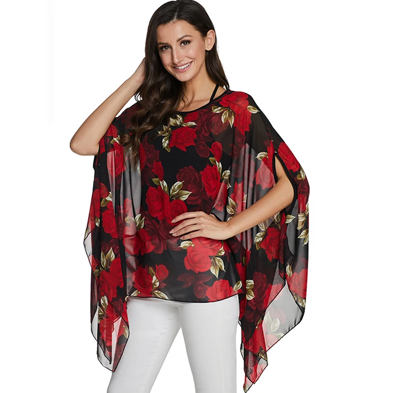 BHflutter Plus Size Blouses Women Shirts 2020 Floral Print Batwing Casual Chiffon Blouse Shirt kimono Summer Tops vetement femme