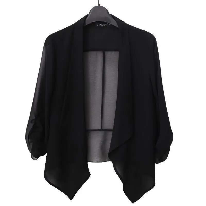 2023 Summer Jacket New Women\'s Chiffon Cardigan Coat Thin Short Jacket Tops Female Coat Shawl Sunscreen Clothing All-Match 4XL