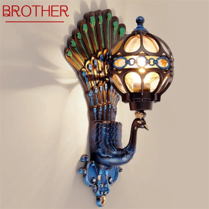 

BROTHER Outdoor Wall Sconces Lamp Classical LED Peacock Light Waterproof Home Decorative For Porch