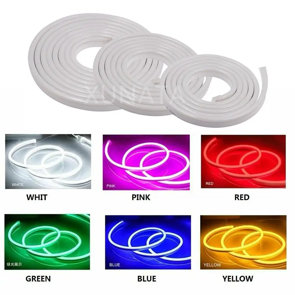 Neon Led Light Strip 220V 110V White Pink Blue Yellow Ribbon String Flexible Neon Sign Lamp Rope 2835 120LED With EU US UK Plug