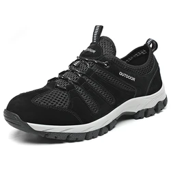2023 Men Soft Hiking Shoes Summer Breathable Outdoor Mesh Sneakers Male Black Footwear Travel Mountain Large Size Men Shoes Grey