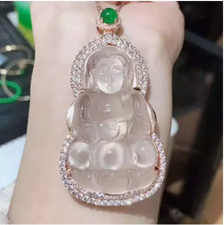 

Natural ice guanyin jade pendant with 925 sterling silver rose gold pendants necklaces add chain jade jewelry jade necklace