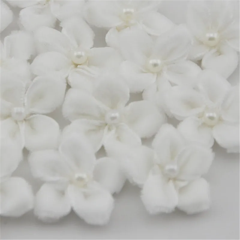 20pcs velet ribbon flowers w/bead appliques wedding decoration sewing crafts B025