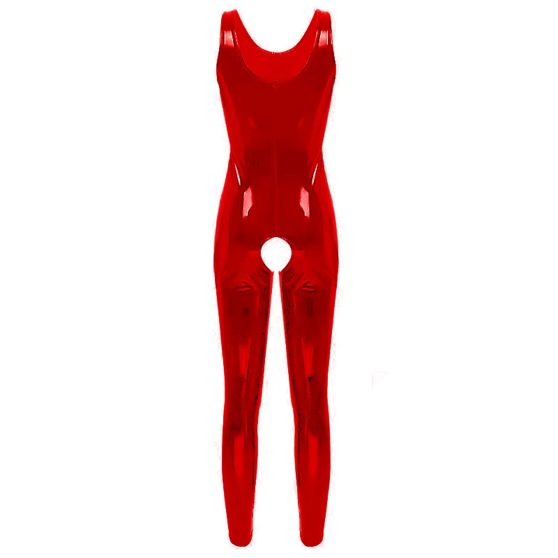 Sexy Open Crotch Leather Lingerie For Women Erotic Below Crotchless Bodysuit Glossy Shaping Latex Sheath Dress Sexy Bottom