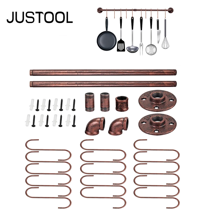 JUSTOOL 스테인레스 스틸 플랜지 행거 랙 키트 욕실 정원 주방 레일 냄비 용량 15kg 벽 마운트 홀더 레트로 베어링