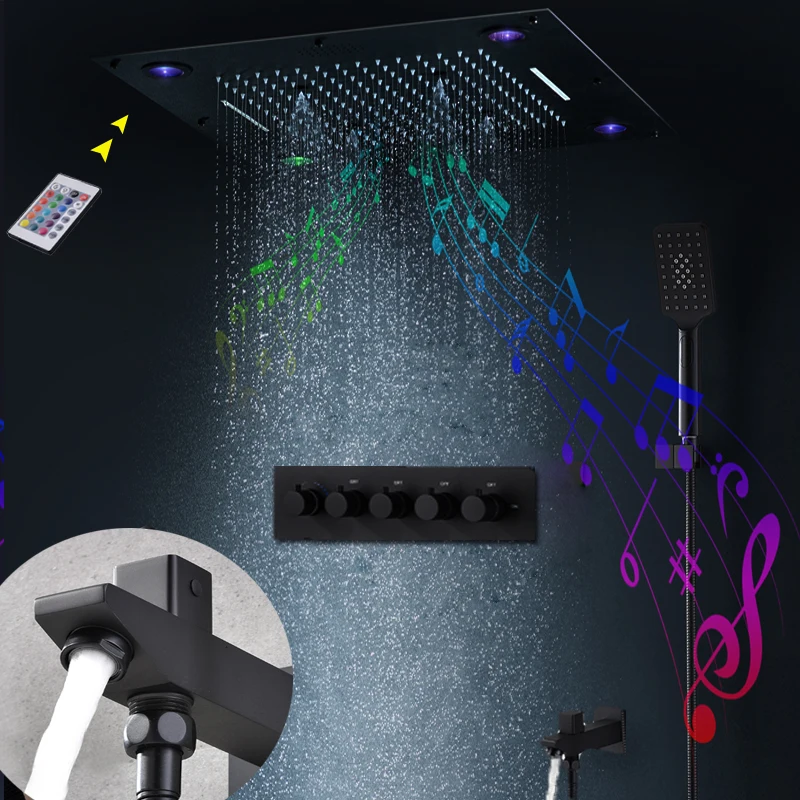 24'' Music Showers System LED 3 Functions Shower Head Big Rain Waterfall Misty Bathroom Set