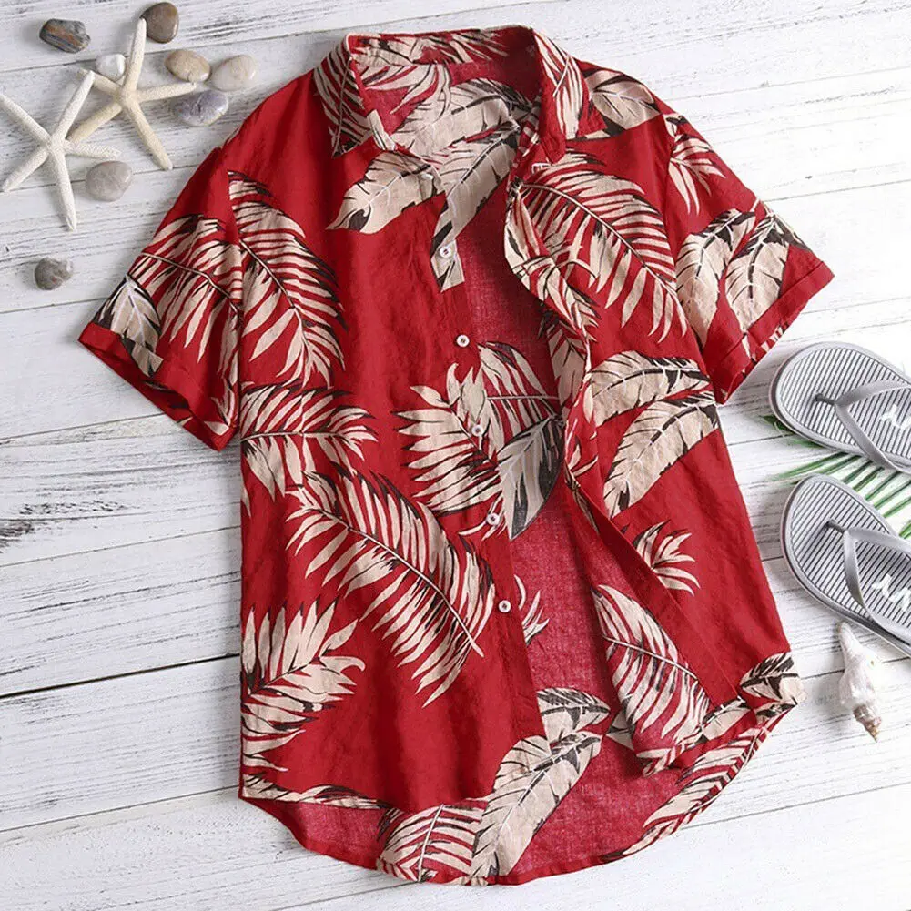 US Men\'s Hawaiian Shirt Summer Floral Print Beach Short Sleeve Casual Luau Shirt Tops Holiday Shirts Tops