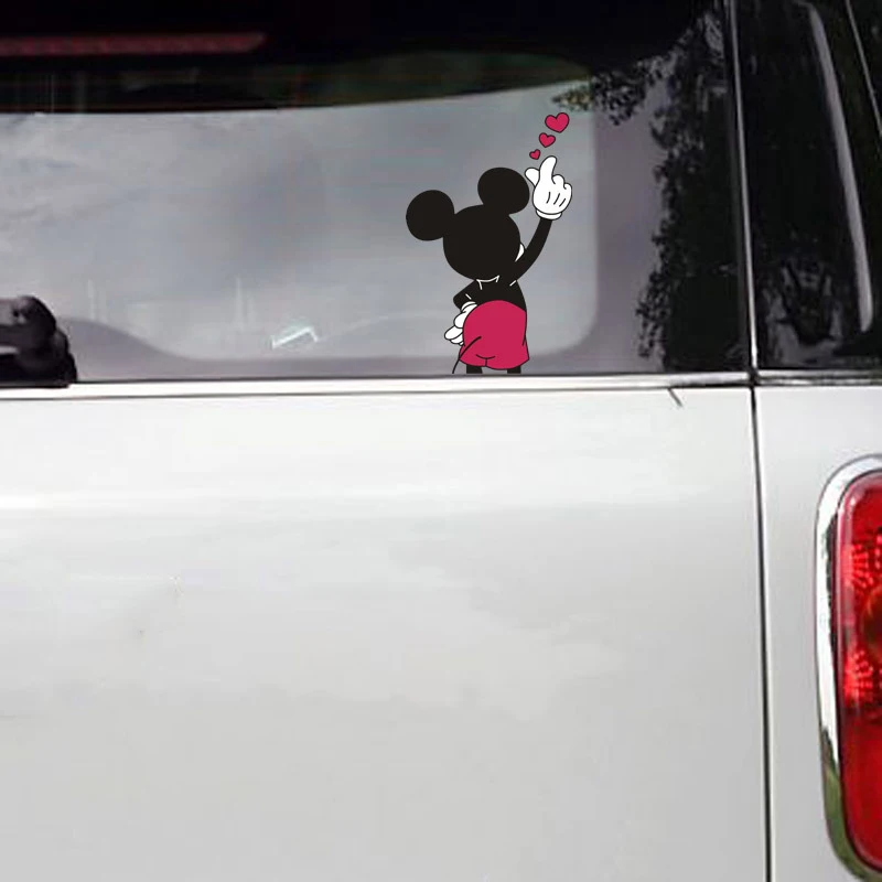 Hand Heart Disney Cartoon Mickey Mouse Car Stickers Minnie Mouse Styling Auto Window Waterproof Decals Windshield Decoration