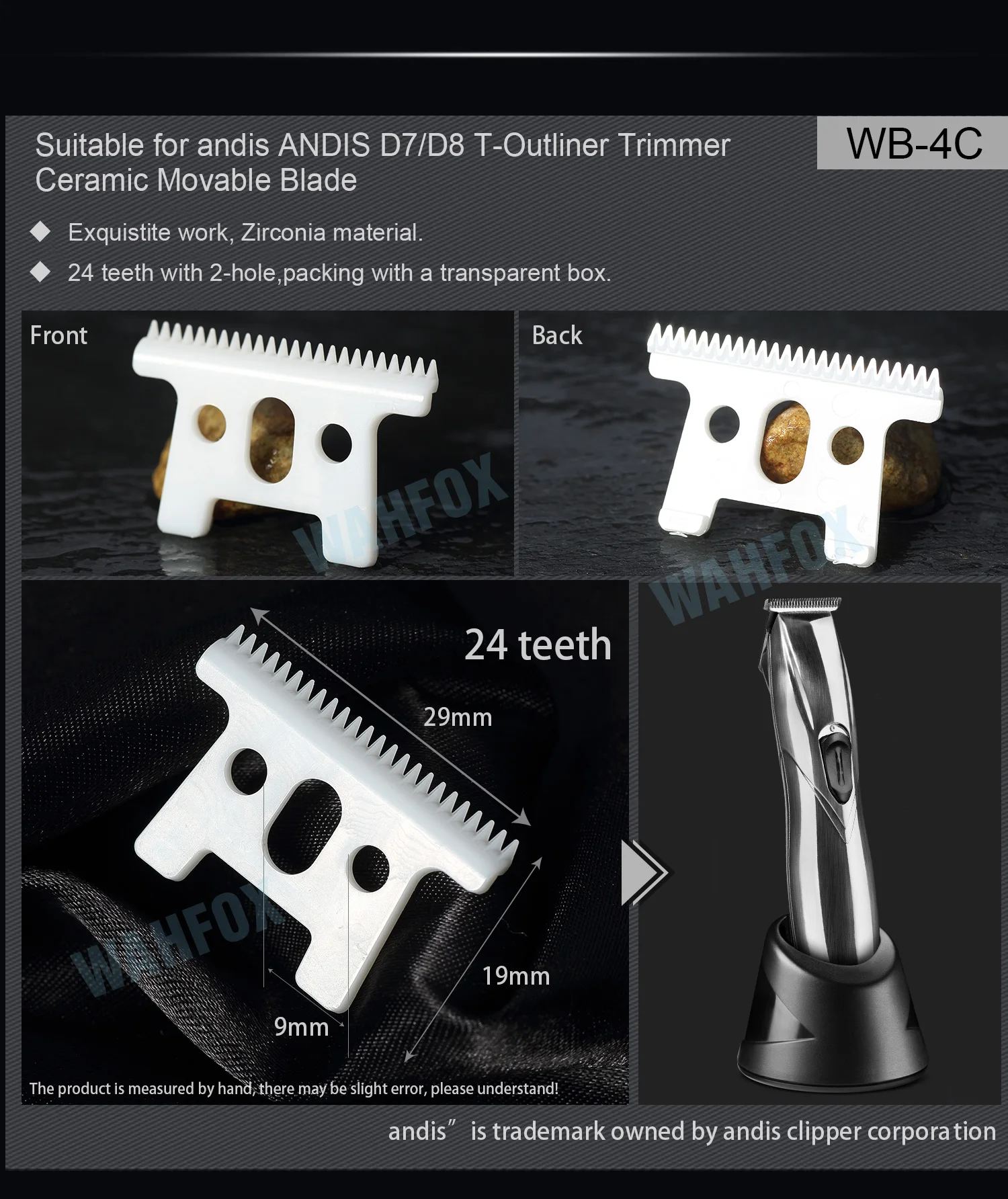 WAHFOX 2PCS/SET Ceramic Movable blade 24 teeth with box Replacement T Blade for Andis D7 D8 SlimLine Pro Li