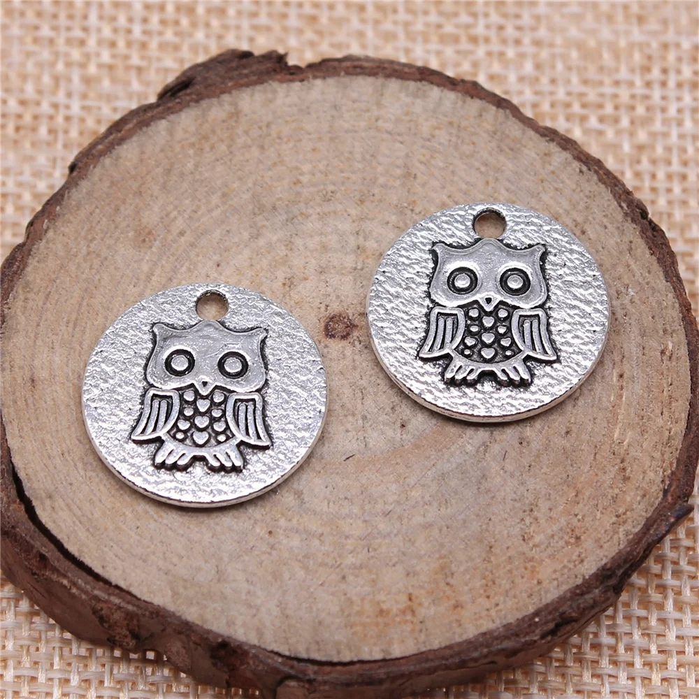 free shipping 23pcs 20x20mm antique silver owl charms diy retro jewelry fit Earring keychain hair card pendant accessories