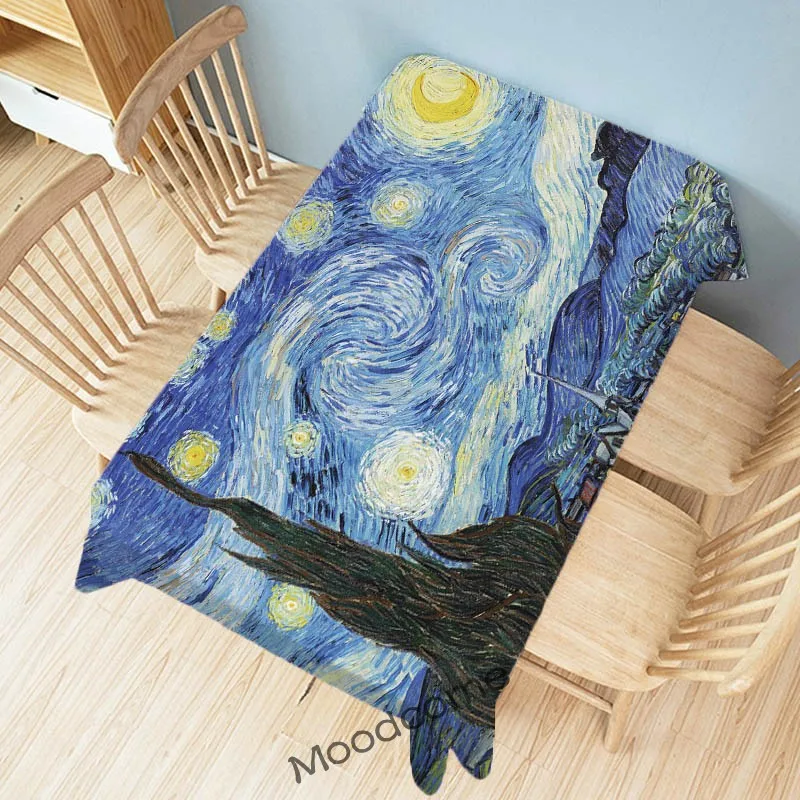 Van Gogh Oil Painting Art Table Cloth Starry Night Sunflower World Famous Artwork Cotton Linen Home Decor Wall Art Tablecloth