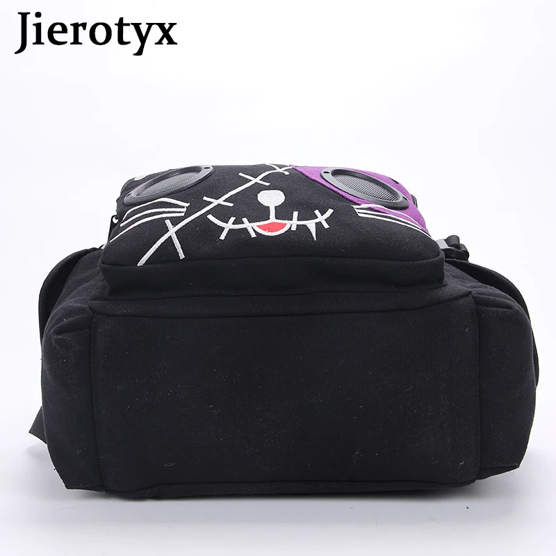 JIEROTYX damskie torby głośnikowe Cat Animal plecak gotycka wtyczka typu Plug Play Fish Bone Girls prezent plecak płótno kobiety Bluetooth