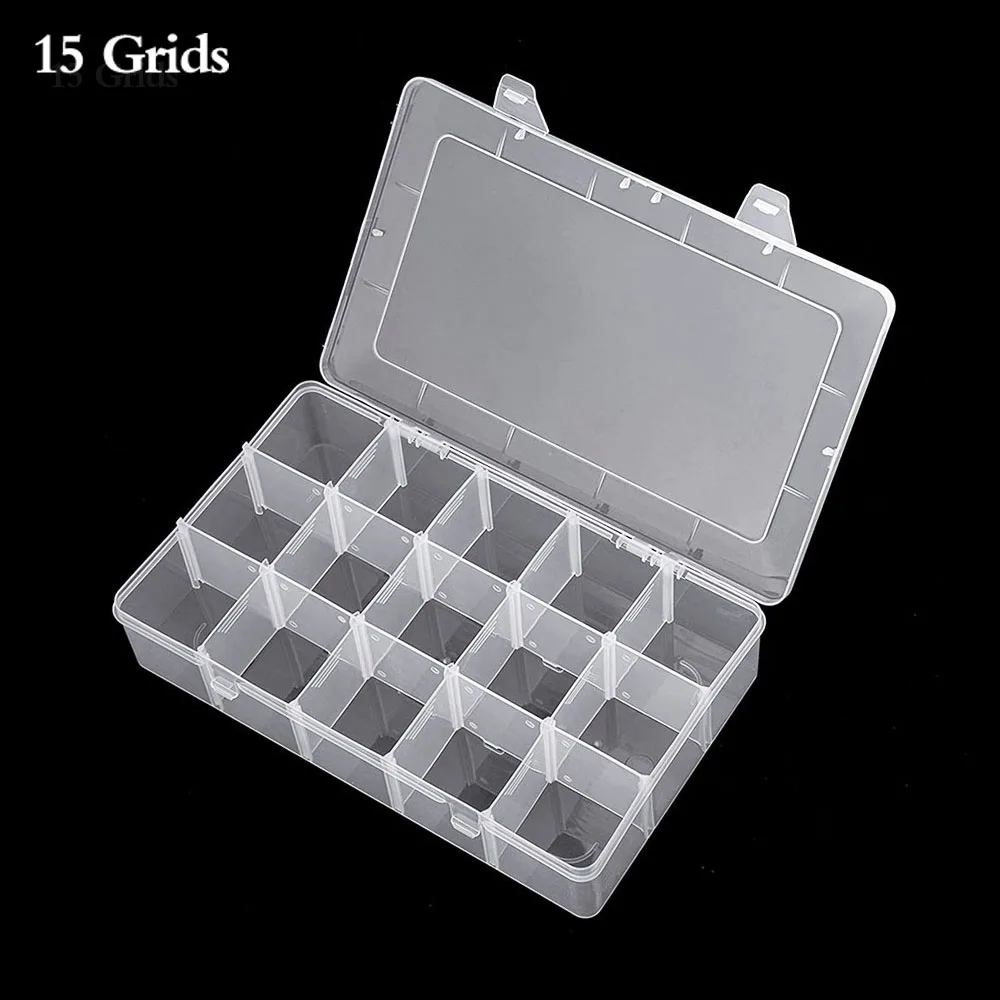 15 Grid Large Plastic Storage Organizer Box with Adjustable Dividers for Cross Stitch Embroidery Floss Jewelry Craft Container