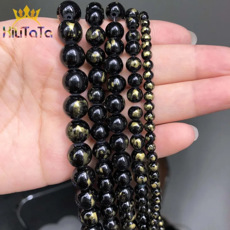 4 6 8 10mm Natural Stone Black Lapis Lazuli Jades Loose Spacer Beads For DIY Jewelry Making Bracelet Earrings Accessories 15''