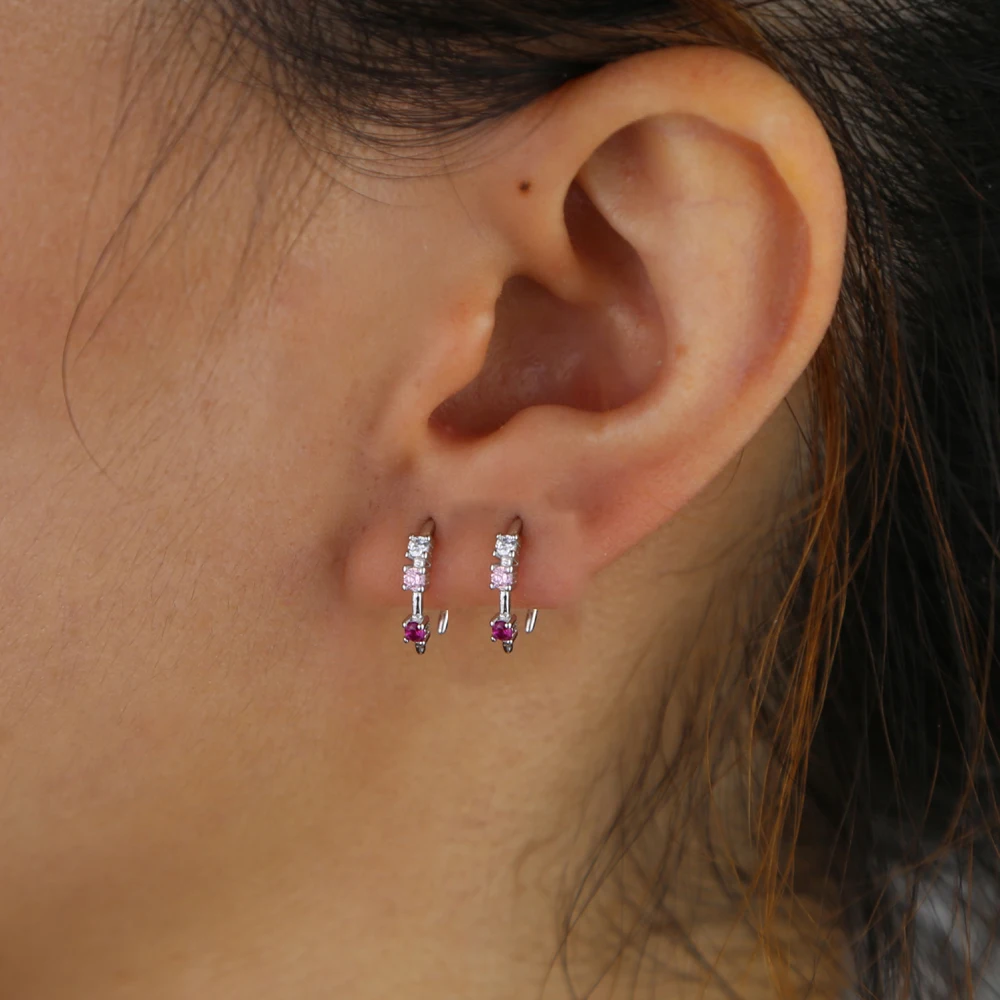 Gold Color Horn Shape Minimalist Colorful CZ Stud 925 Sterling Silver Pink Pinky White CZ Cute Earrings For Women Jewelry