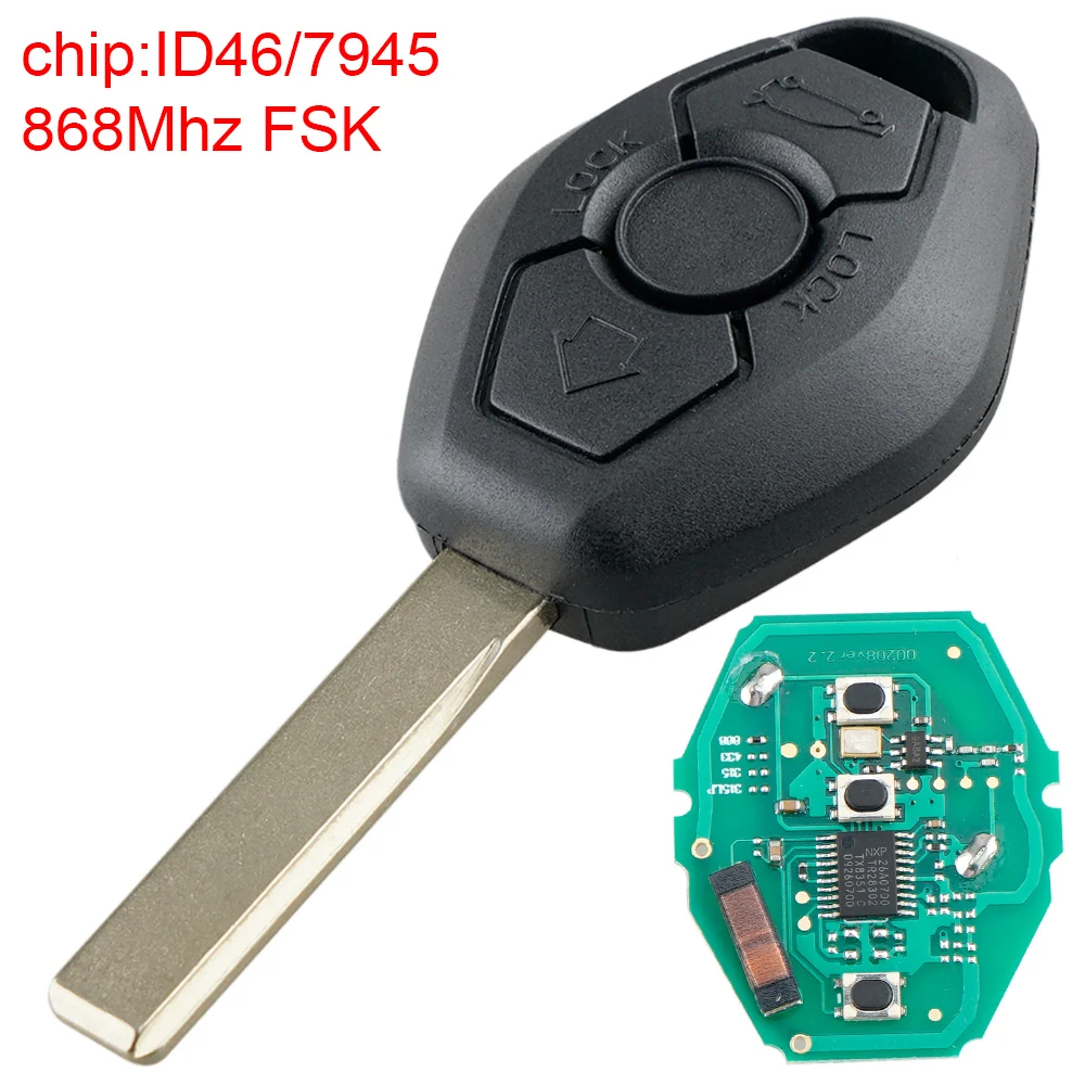 

868Mhz FSK Remote Car Key Fob with ID46/7945 Chip and HU92 Blade Keyless Entry Transmitter Automobile Keys for BMW 3 5 Series