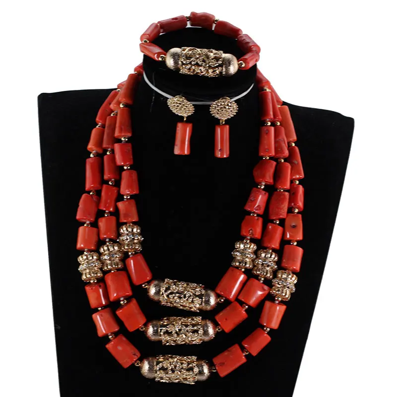 Traditional Nigerian Wedding African Coral Beads Big Real Coral Bead Jewelry Set Women Party Anniversary Gift Jewelry ABG16