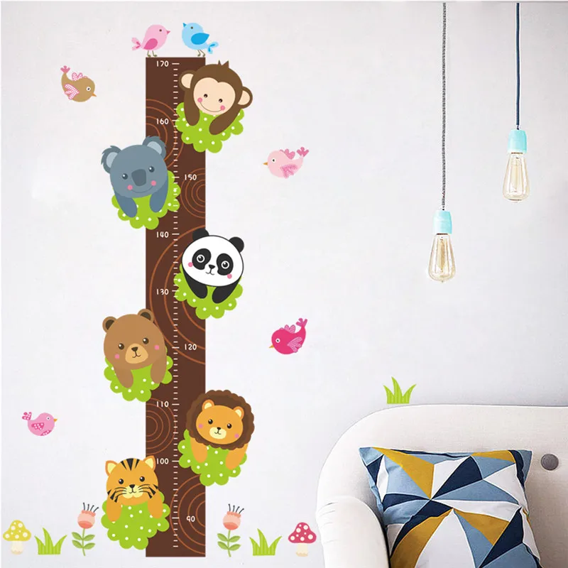 

Monkey Lion Panda Animal Growth Chart Wall Sticker Kids Bedroom Decoration Children Height Measure Safari Mural Art Home Decals