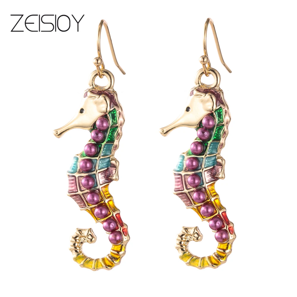 2-piece set of golden sea horse seahorse with dripping oil pendant necklace jewelry making