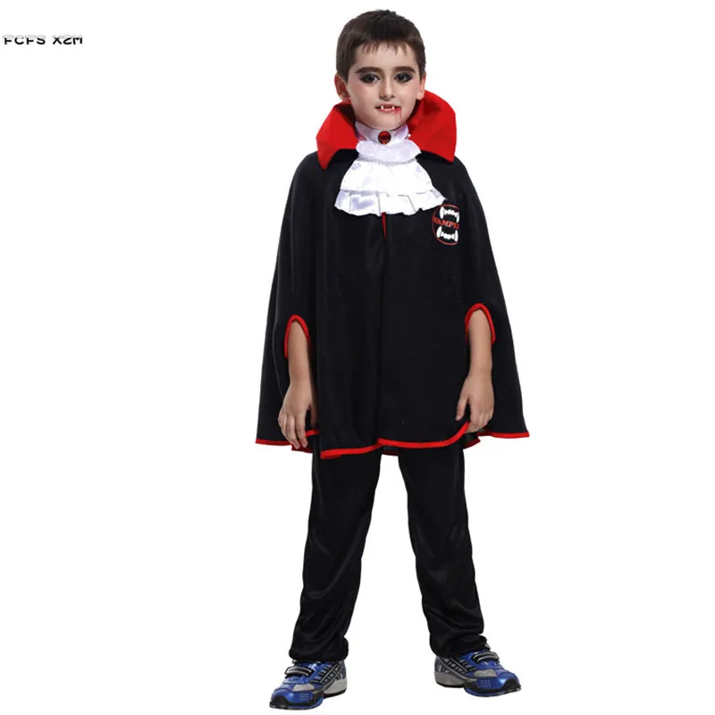 Zwarte S-L Jongens Vampier Mantel Cosplay Kinderen Halloween Dracula Enge Kostuums Carnaval Purim Parade Maskerade Feestjurk