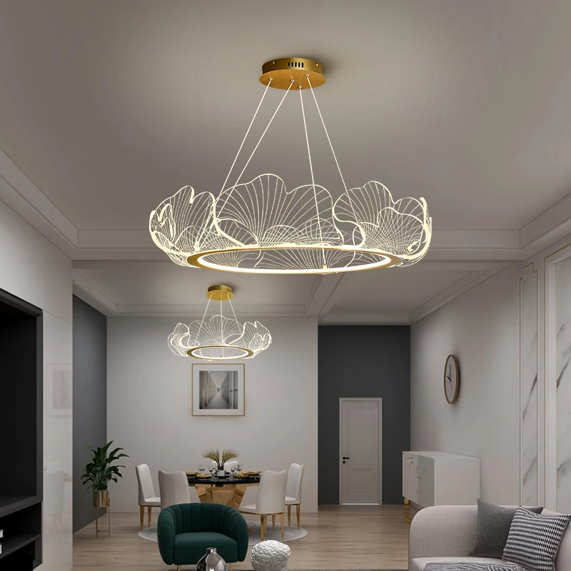 Ginkgo Leaf Art Chandelier Modern living room lamp bedroom study LED dimming Chandelier