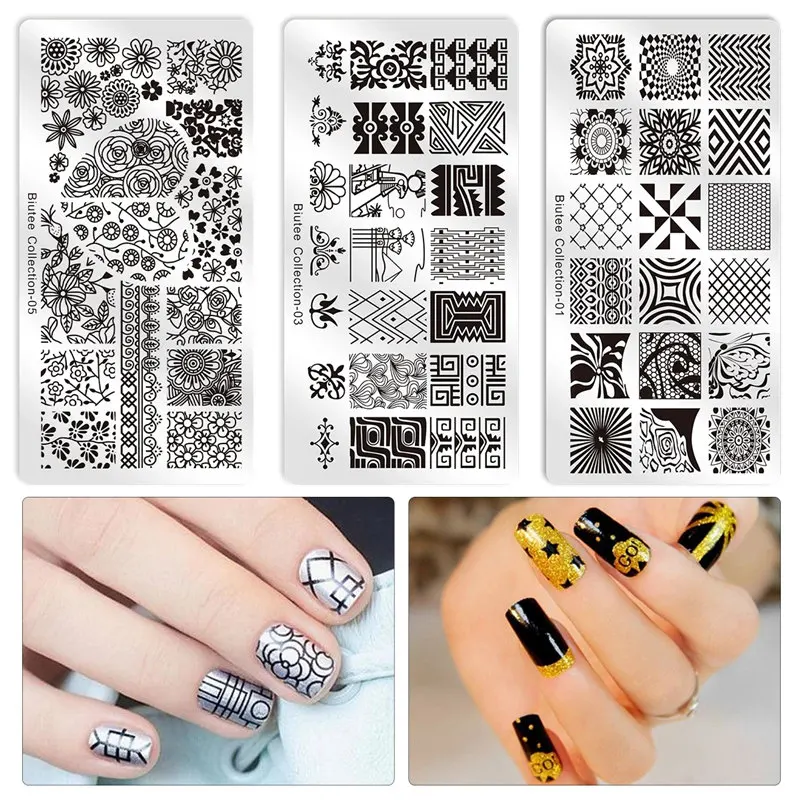 Biutee 12*6cm diario Nail Art modelli stampaggio piatto fiore foglia stampa lettera animale motivo floreale piatti di Design Stencil strumenti