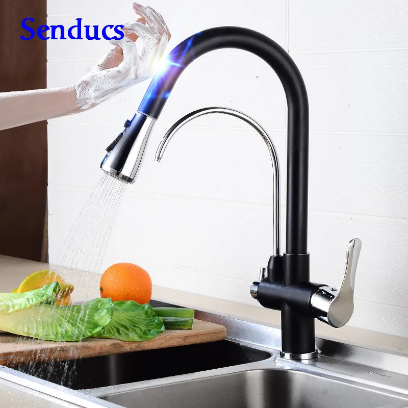 

Touch Filter Kitchen Faucets Senducs Three Way Pull Out Kitchen Sink Faucet Sensor Kitchen Tap Smart Touch Kitchen Filter Faucet