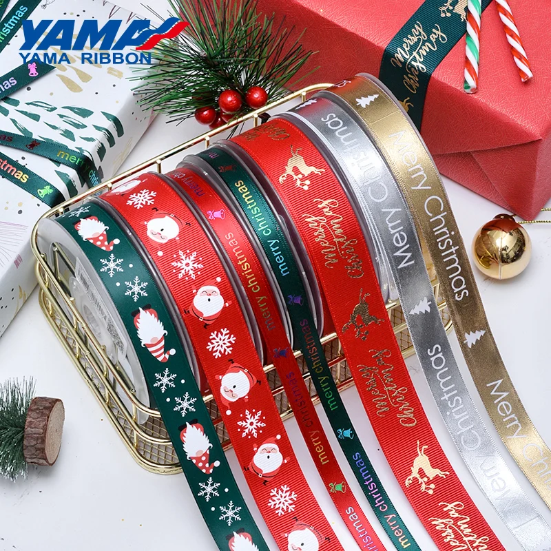 

YAMA-Christmas Ribbon for DIY Decoration, Hair Accessories, X-Mas Party, Gift Packaging, 9 16 19 25mm, 100Yards/Roll