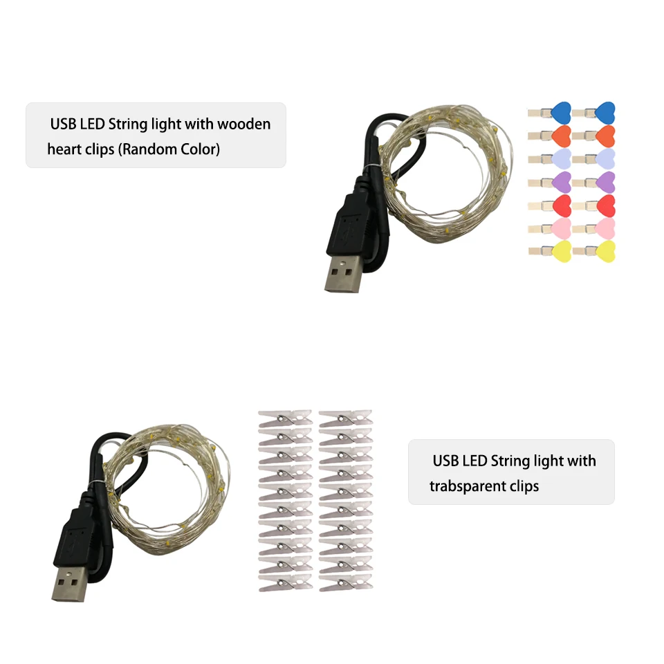 Stringa luminosa a LED 5M 10M Clip per foto USB Lucine a LED Funziona a batteria Ghirlanda Camera da letto Festa a casa Matrimonio Decorazione natalizia