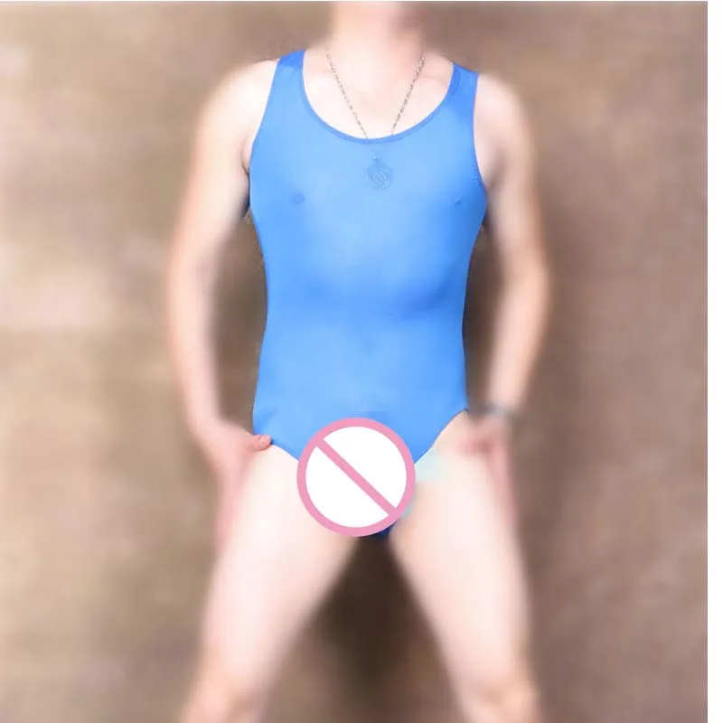 Men's Triangle one-Piece Tights Shiny Gym Tank Top Thin Ice Silk Bodysuit Tanktop Hot Shapers Jumpsuits Sports Clothing Vest