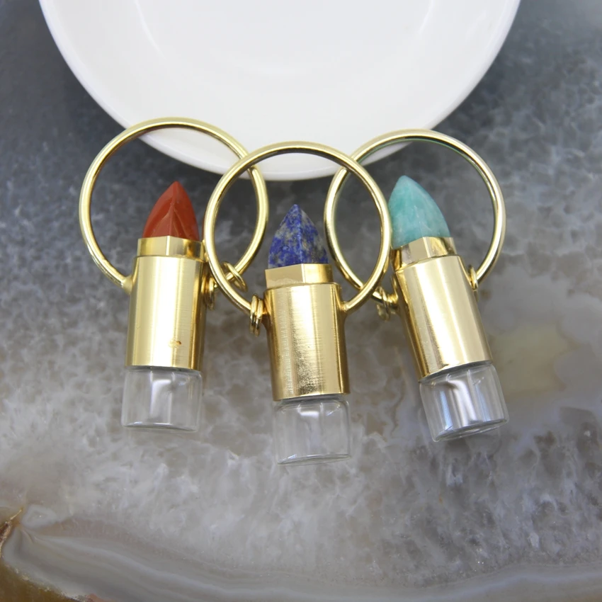 Natural Rose Qaurtzs White Crystal Golden Perfume Essential Oil Diffuser Roll On Bottle Pendant Necklace DIY Jewelry Women Gift