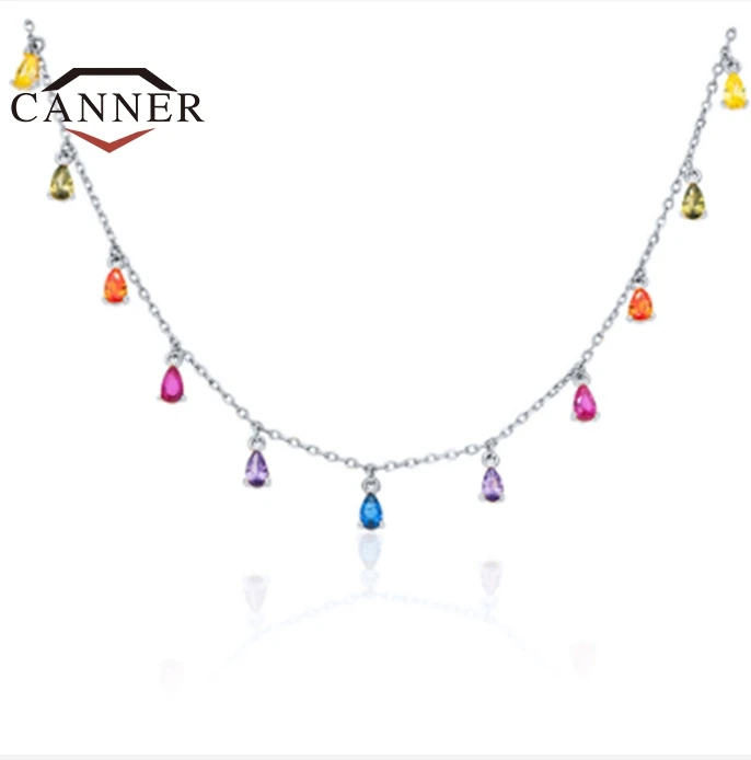 CANNER 925 Sterling Silver Choker Necklace for Women Colorful Necklaces Pendants Femme Chain Jewelry Kpop Collare Plate 925Gift