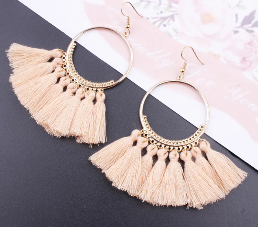 2020 3 Layered Bohemian Fransen Luxus Erklärung Quaste Ohrringe 2020 Boho Mode Schmuck Frauen Lange Tropfen Baumeln Ohrringe – Detail 27