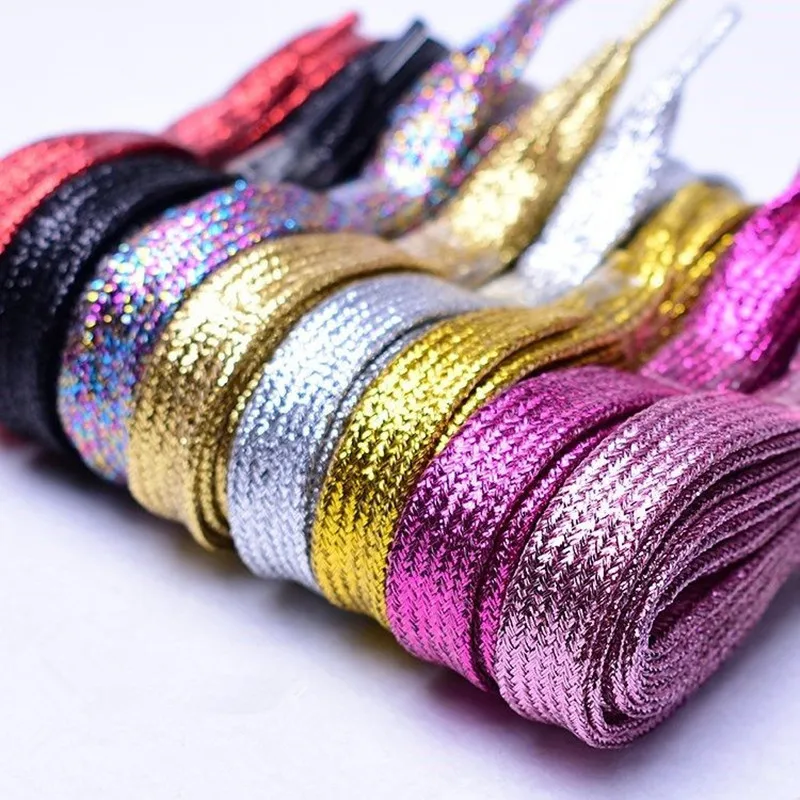 

1 cm Width Colorful Lurex Shoelaces Trendy Bright Colorful Shoelaces Sneaker White Casual Sports Leather Shoes Laces Dropship