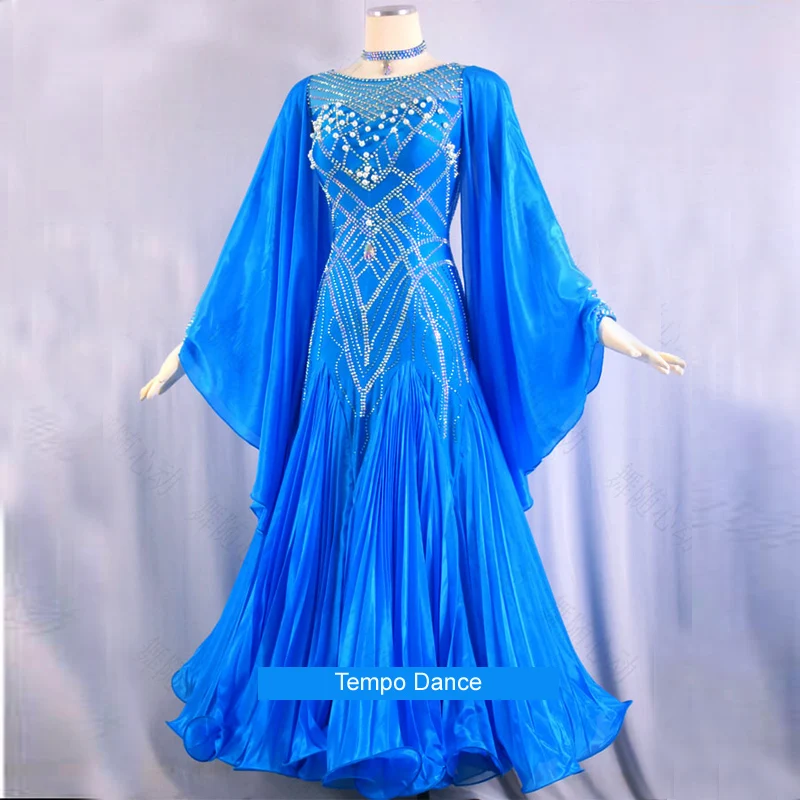 Customized Spandex Standard Ballroom Dance Dress Women Girls Competition Costume For Lycra Waltz Stage Long Sleeve