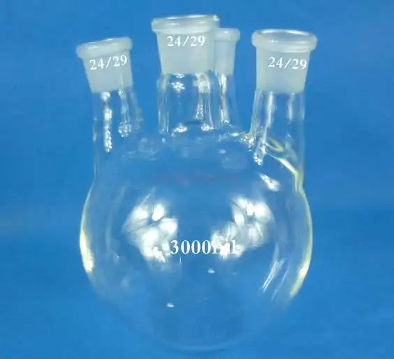 Four-necked flask Reaction flask Standard mouth 3000ml / 24 * 4 round bottom flask