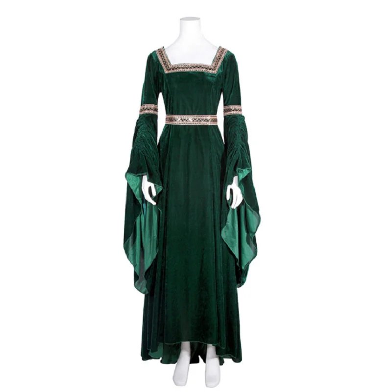 Europejskie i amerykańskie długie sukienki z rękawami i średniowieczne stroje kobiet w renesansu