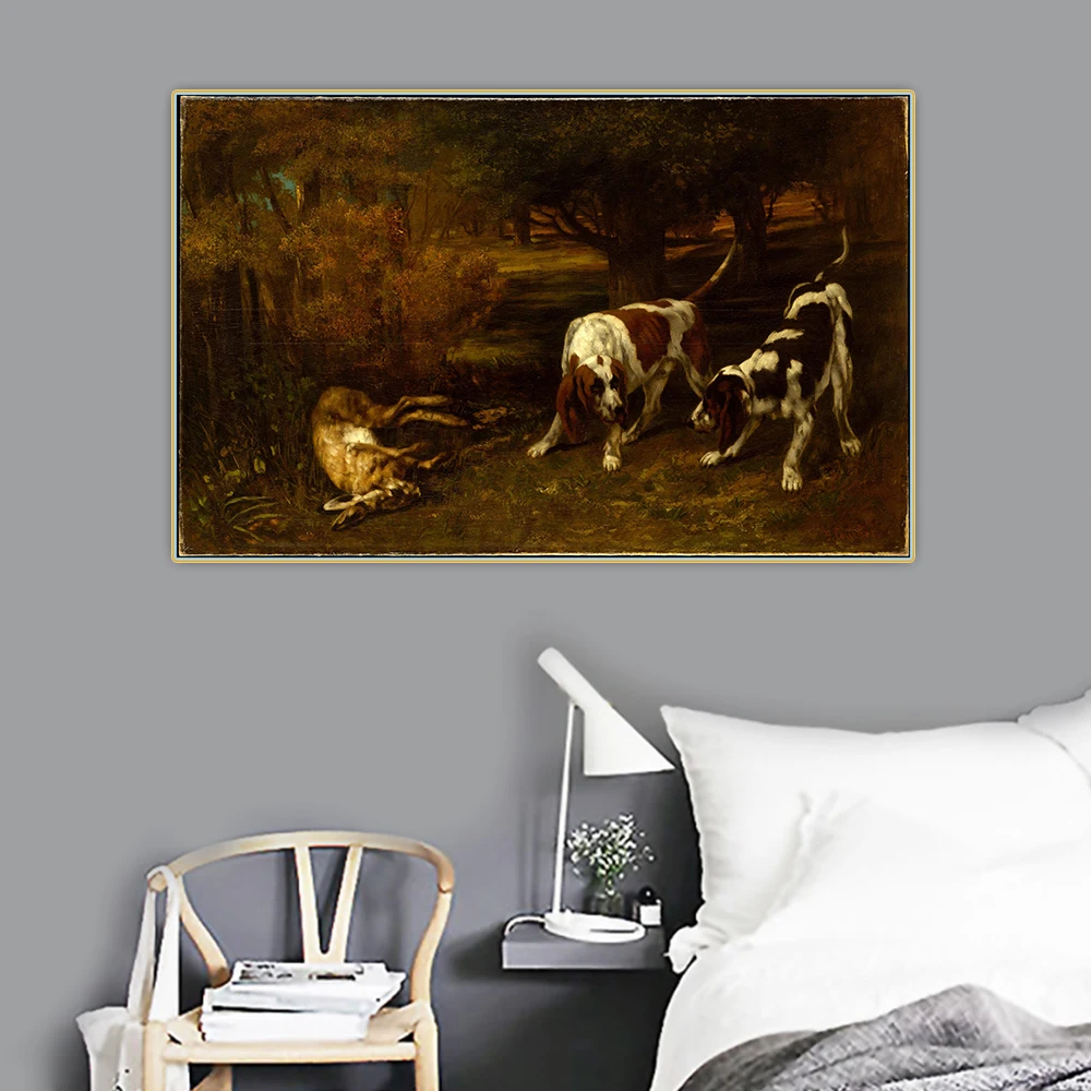 

Citon Gustave Courbet《Hunting Dogs with Dead Hare》Canvas Oil Painting Artwork Poster Picture Backdrop Wall Decor Home Decoration