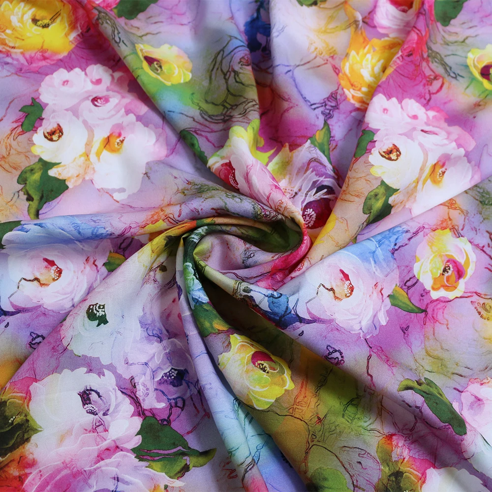 1 meter X 1.4 meter Digital Print Viscose Fabric Dress Material Rose Floral Poplin