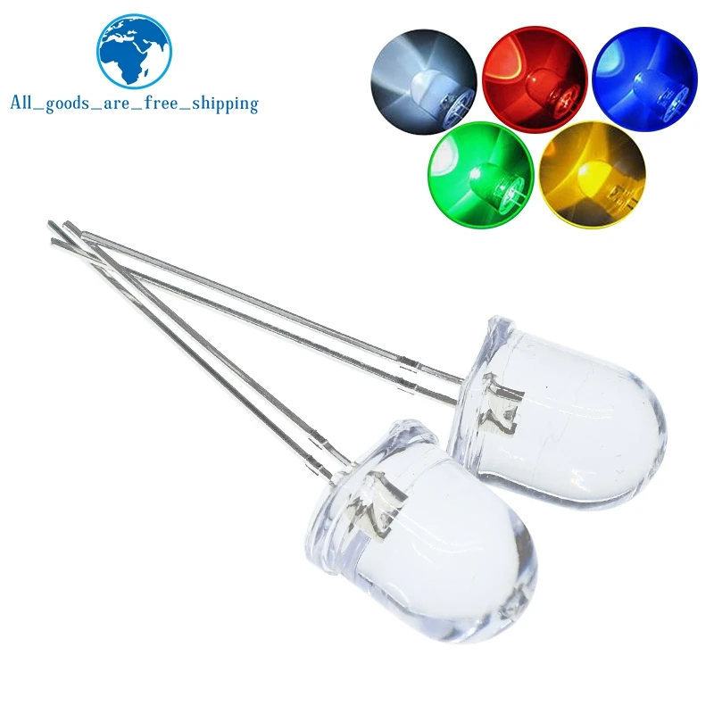 

10mm LED 5 Colors Red Blue Yellow Green White Transparent 150mA 0.75W Ultra Bright Round LED Light Emitting Diode Lamp