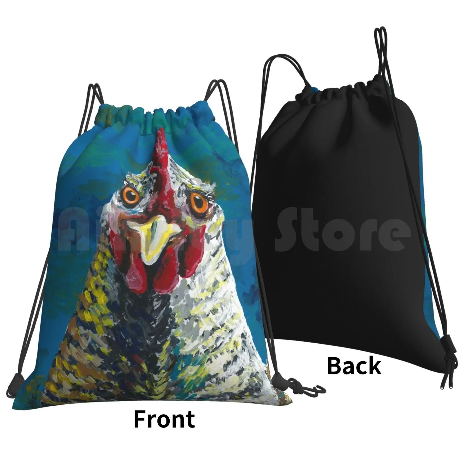 Chicken Art , Colorful Hen Art Backpack Drawstring Bag Riding Climbing Gym Bag Chicken Art Colorful Chicken Colorful