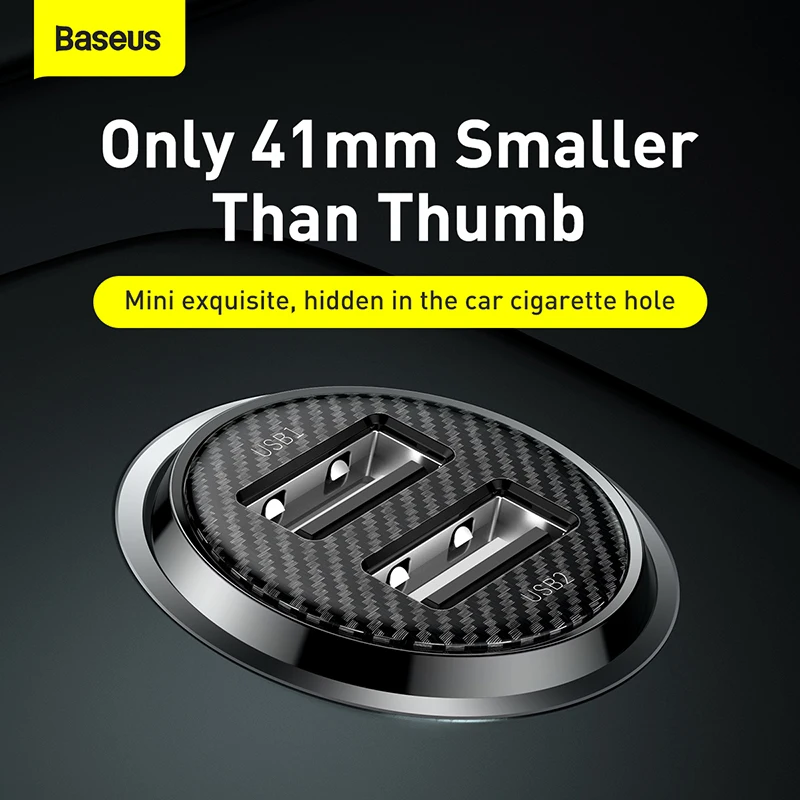 Baseus Mini Dual USB Car Charger 4.8A Fast Charging 2 Port USB Phone Auto Charger Adapter for Mobile Phone Tablet Car Charge