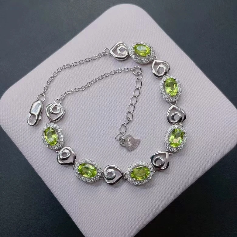 

Elegant peridot gemstone bracelet for women silver fine jewelry natural gem 925 sterling silver birthday gift lucky birthstone