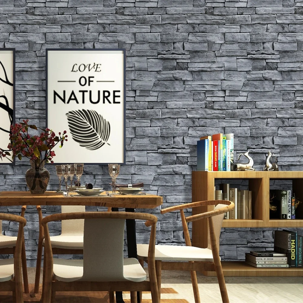 Fashion Vintage Style Brick Stone Self Adhesive Wallpaper PVC Waterproof Peel and Stick Wall Sticker Roll DIY Brick Wall Decor