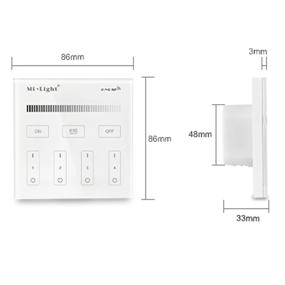 MiLight / MIBOXER 4-Zone RGB+CCT RGB/RGBW CCT Adjust Brightness Dimming Smart Panel Remote Controller 2.4 GHz Mi Boxer Light