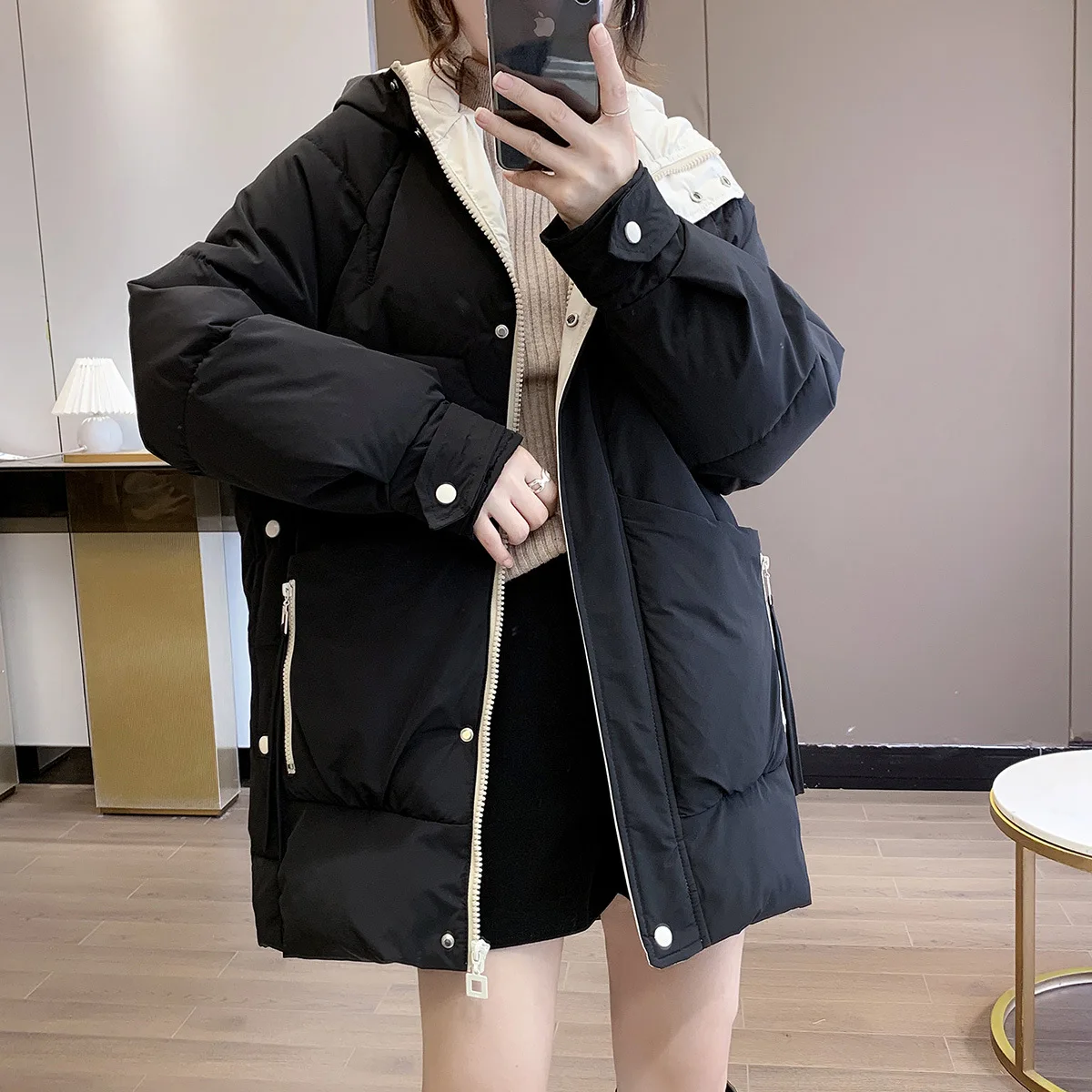 down Cotton-Padded Jacket Women\'s Mid-Length Winter  New Korean Style Loose Thick Cotton Coat Casual Ladies Cotton Coat Jacket