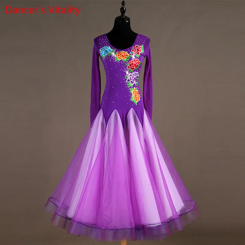 

Diamond Flash Long Dance Dress Women's Dress Long Competition Competition Pattern Waltz / Tango Dance Dress XXS-6XL